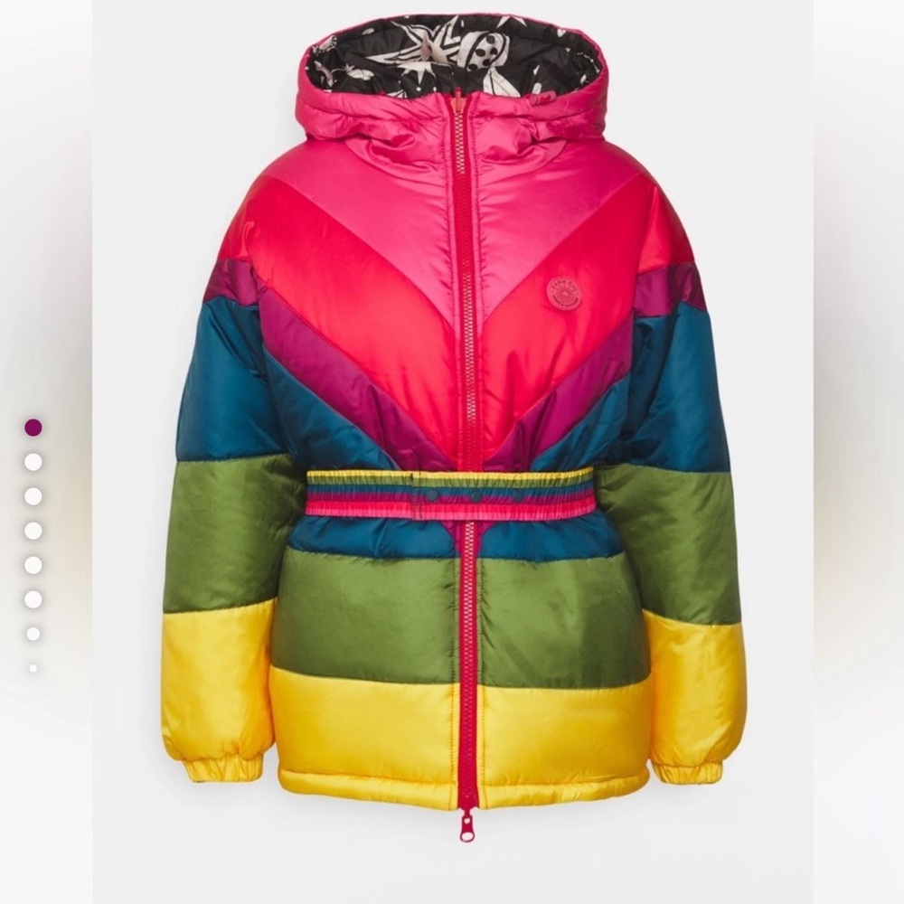 FARM Rio Cerrado Sky Reversible Puffer Jacket Black & White Rainbow M - Picture 5 of 16